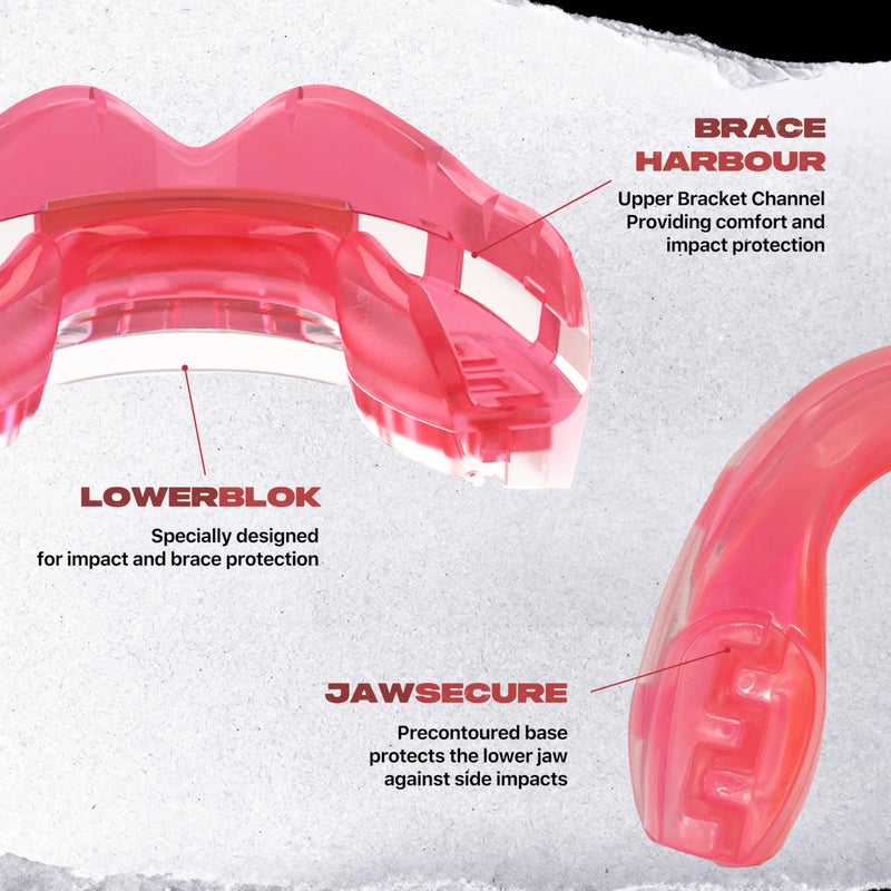 SAFEJAWZ Mouthguard for Braces, Upper & Lower Protection Remoldable Mouth Guard with Case for Boxing, Basketball, Football, MMA, Lacrosse, Hockey and All Contact Sports One Size (Ice Pink) - Image 3
